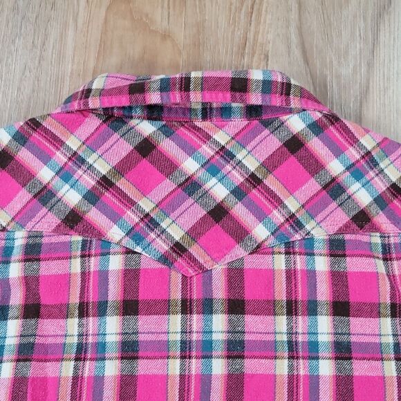 🔺️Bit & Bridle Pink Plaid Flannel Long Sleeve Shirt w/Chest Pockets Medium - Picture 4 of 12